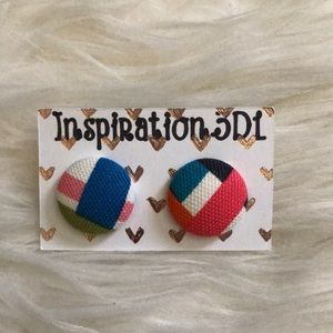 Plaid Stripe Print Handmade Button Earrings